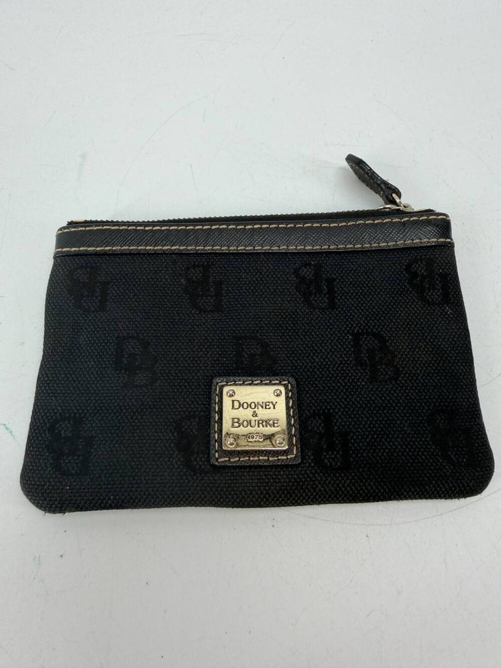 Dooney & Bourke Black Canvas Coin Purse Key Pouch Zip Wallet Clutch Vintage
